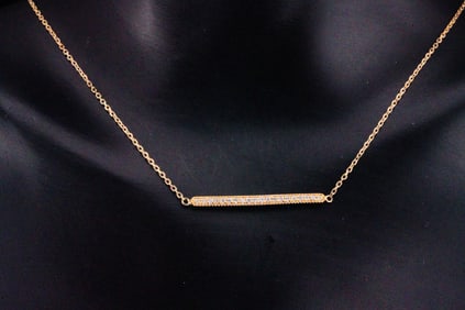 14K Yellow Gold and 0.15ctw Diamond 16" Bar Necklace