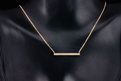 14K Yellow Gold and 0.15ctw Diamond 16" Bar Necklace