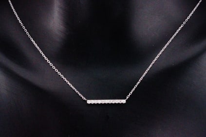 14K White Gold and 0.10ctw Diamond 16" Bar Necklace