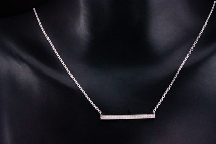 14K White Gold and 0.15ctw Diamond 16" Bar Necklace