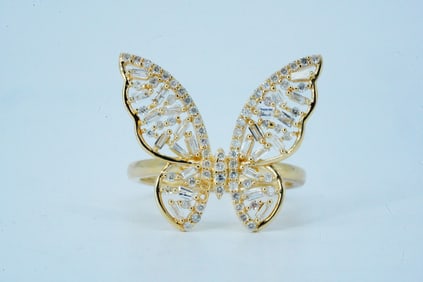 14K Yellow Gold and 0.60ctw Diamond Butterfly Ring