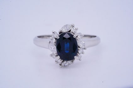 1.50ct Sapphire, 0.35ctw Diamond and Platinum Ring