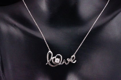 14K White Gold and 0.10ct Diamond 16" Love Necklace