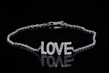 14K White Gold and 0.30ctw Diamond "Love" Bracelet