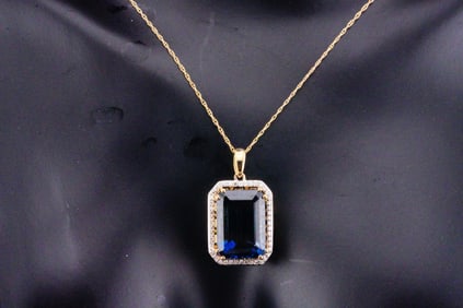 7.00ct Blue Topaz, 0.20ctw Diamond and 14K 18" Necklace