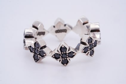 King Baby Sterling Silver and Black CZ MB Cross Ring