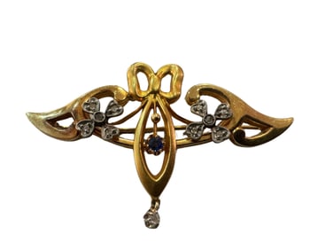 Art Nouveau Diamond, Sapphire and 18K/Platinum Brooch