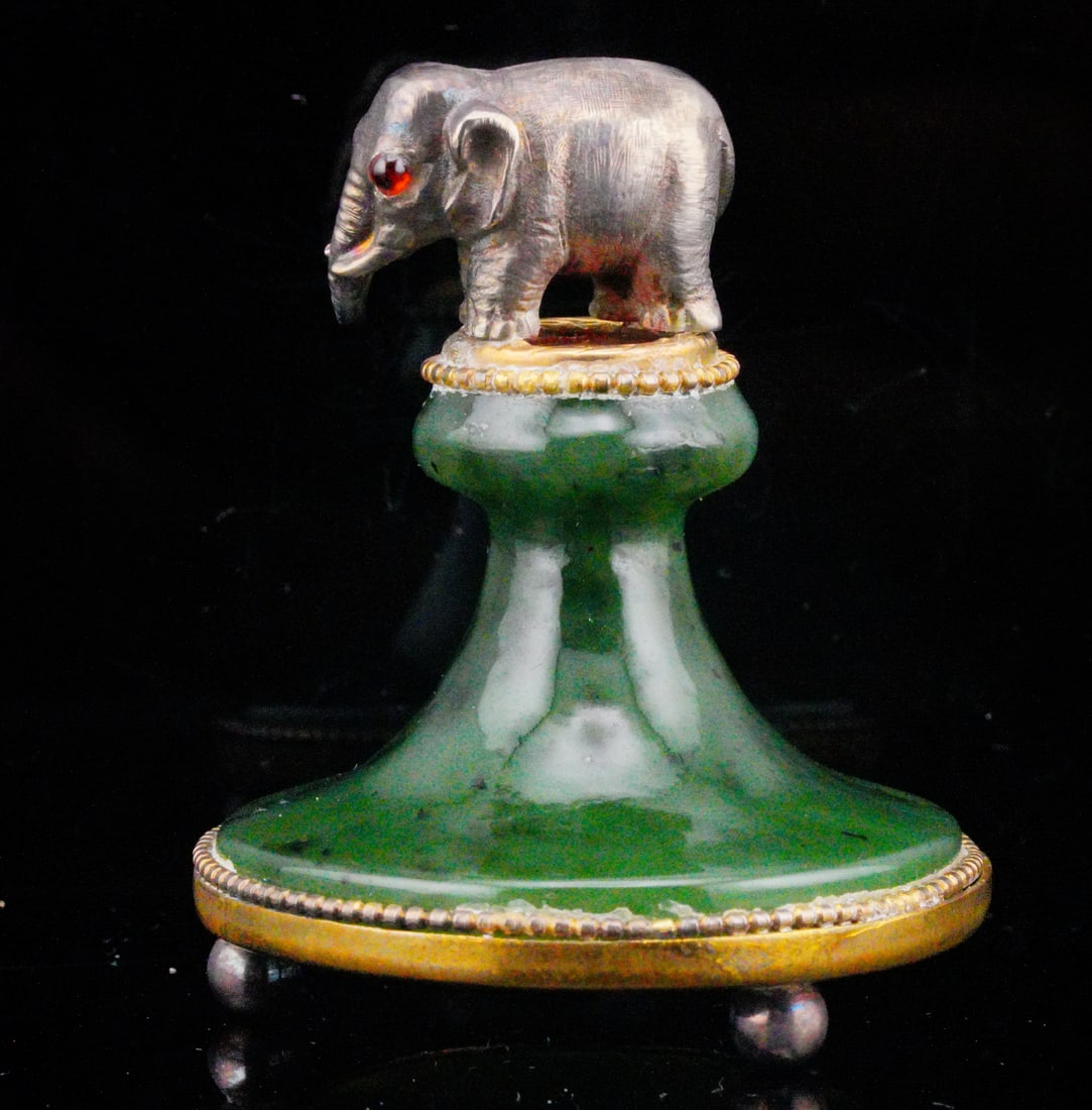 Vintage Nephrite and 88 Silver Elephant Paperweight (1 of 8)