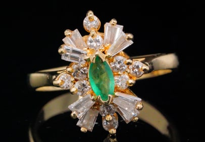 1.00ctw Diamond, 0.30ct Emerald and 14K Ring