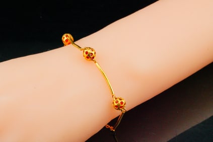 24K Yellow Gold 7" Bracelet W/Orange Gemstones