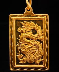 24K Yellow Gold 1.5" Dragon Pendant