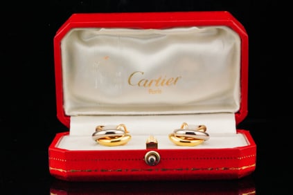 Cartier 18K Tri-Color Gold Trinity Earrings W/Box