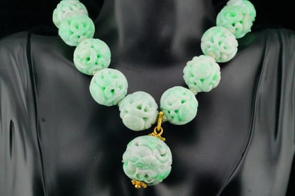 Virginia Witbeck Carved Jade and 22K 17" Necklace