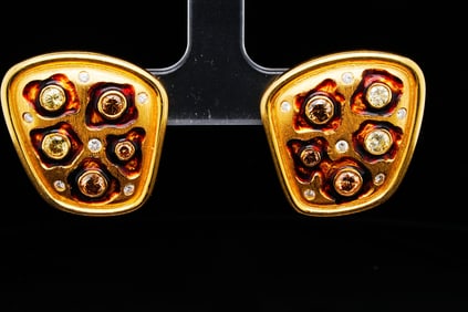 1.45ctw Yellow, Brown and White Diamond 18K 1" Earrings