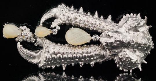 Gilbert Albert Moonstone, Diamond & 18K Lobster Brooch