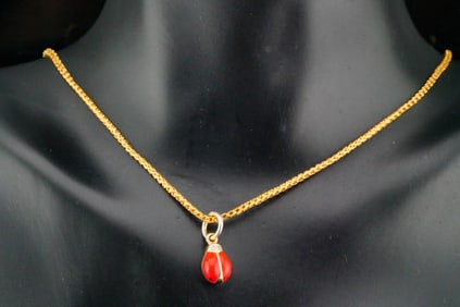 Aaron Basha 18K and Enamel Ladybug Pendant Necklace