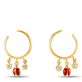 Aaron Basha 18K and Enamel Ladybug Earrings W/Diamonds