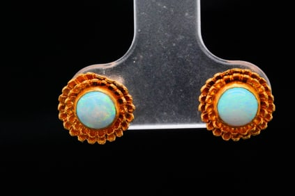 4.5mm Opal and 24K Yellow Gold Stud Earrings