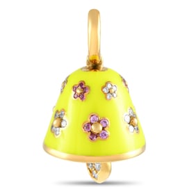 Aaron Basha Diamond, Sapphire, 18K, Enamel Bell Charm