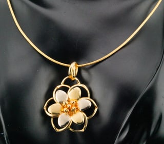 Italian 14K Yellow and White Gold 16" Flower Necklace