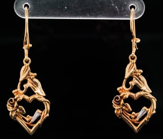 14K Yellow Gold and 0.20ctw Diamond 1.5" Drop Earrings