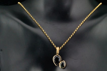 1.00ct Onyx, 0.75ct Green Tourmaline and 14K Necklace