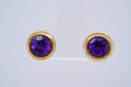 1.50ctw Amethyst and 14K Yellow Gold Stud Earrings