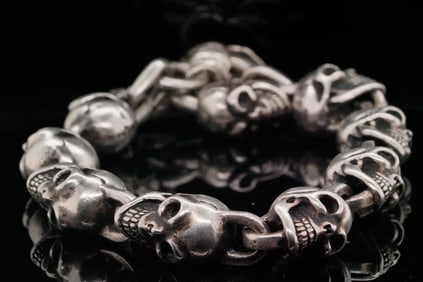 Gaboratory Solid Sterling 10" Skull Bracelet