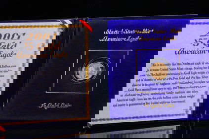 2001 American Gold Eagle 1/10 Oz $5 Gold Coin