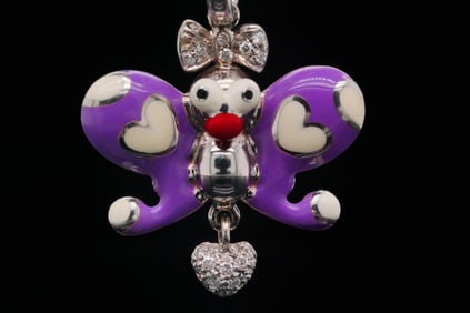 Aaron Basha 18K, Enamel, Diamond Butterfly Pendant