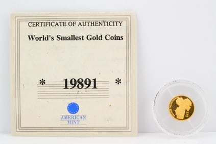 2000 Liberia American Mint 0.73 Gram .999 Gold $25 Coin