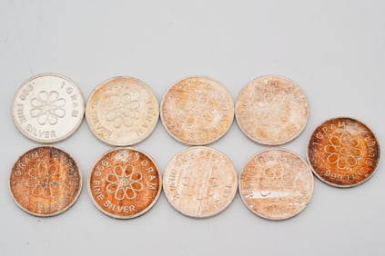 Lot of (9) 1 Gram .999 Silver Rounds