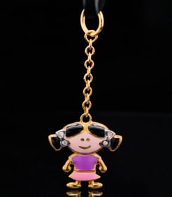 Aaron Basha 18K and Enamel Girl Pendant W/Diamonds