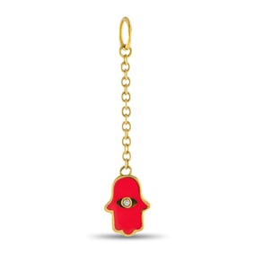 Aaron Basha 18K, Diamond and Red Enamel Hamsa Charm