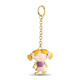Aaron Basha 18K and Enamel Girl Pendant W/Diamonds
