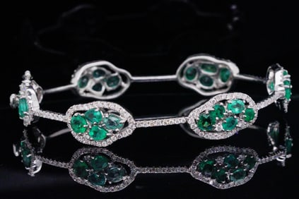 6.25ctw Emerald, 2.25ctw Diamond 18K Bangle