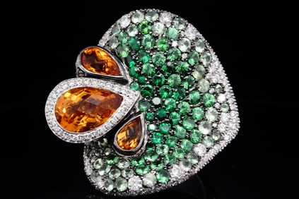Maggioro 10.73ctw Tsavorite, Citrine, & Diamond Ring