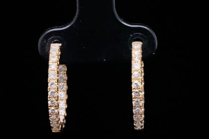 1.00ctw Diamond and 14K Yellow Gold Hoop Earrings