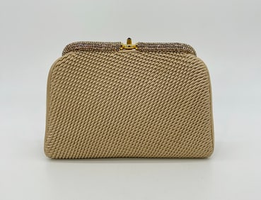 Judith Leiber Pleated Silk Swarovski Crystal Top Clutch
