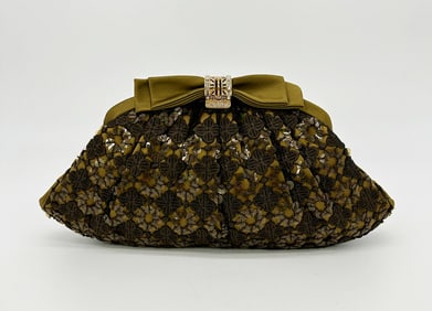 Judith Leiber Lace, Sequin and Silk Crystal Top Clutch