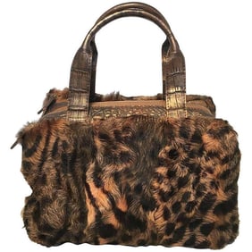 Nancy Gonzalez Leopard Print Fur and Crocodile Baguette