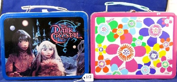 (2) Vintage Metal Lunchboxes W/Thermos: Lot of (2) Vintage Metal Lunchboxes W/Thermos (Barbie & The Dark Crystal)-Both lunchboxes are in good condition and have original thermoses.