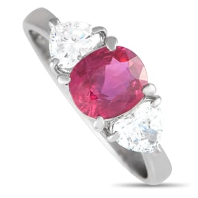 1.30ct Ruby, 0.60ctw Diamond and Platinum Ring