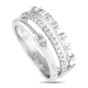 14K White Gold and 0.50ctw Diamond 3-Band Ring
