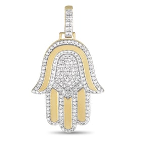 14K Yellow Gold and 0.50ctw Diamond Hamsa Pendant