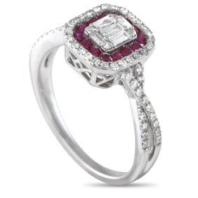 14K White Gold, 0.50ctw Diamond and 0.25ctw Ruby Ring