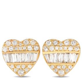 14K Yellow Gold and 0.35ctw Diamond Heart Earrings