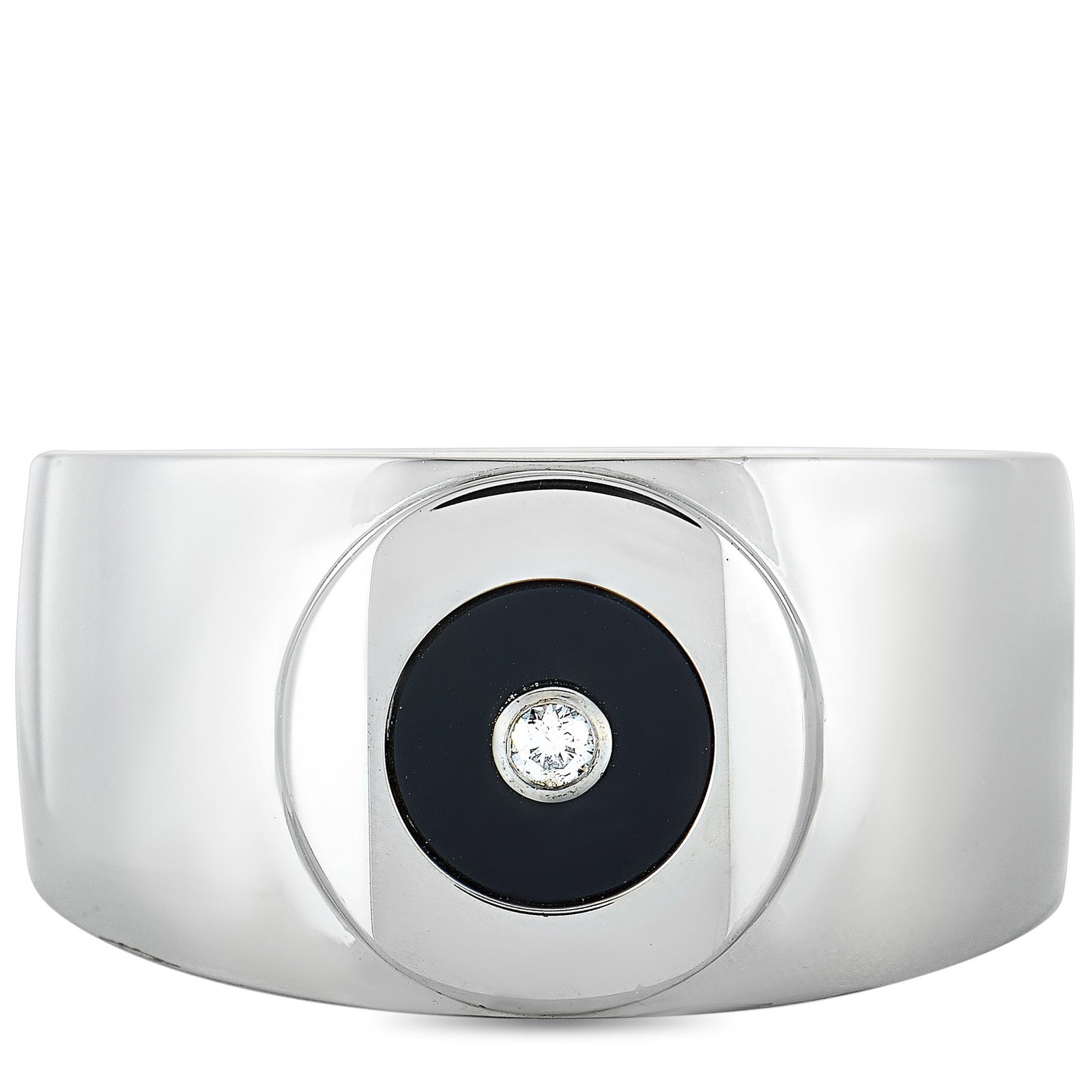 Charriol Sterling Silver, Diamond and Onyx Ring: Charriol Sterling Silver, Diamond and Onyx Ring W/Box - This striking Charriol ring is crafted from sterling silver and features a sleek onyx stone, accented by a sparkling diamond weighing 0.043 cara