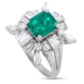1.60ct Emerald, 1.50ctw Diamond, and Platinum Ring