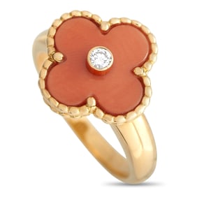 Van Cleef & Arpels Coral, Diamond and 18K Alhambra Ring